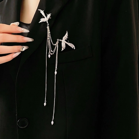 Phoenix Tassel Brooch Alloy Imitation Artificial Pearl Chinese Style Vintage Elegant Suit Pin Women Luxury Accessory