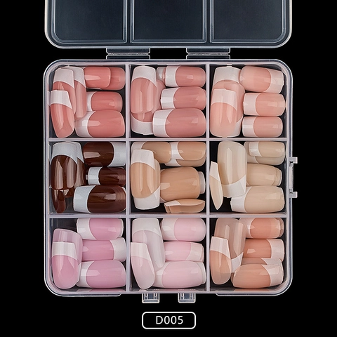 French Press On Nails ABS Glossy Square Mixed Colors Nude Pink Brown Wearable Artificial False Nails DIY Manicure