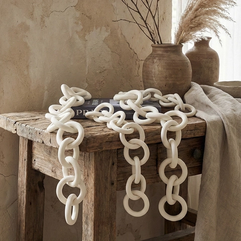 Ceramic Chain Link Decor White Matte Minimalist Wabi Sabi Wall Hanging Tabletop Ornament Aesthetic Prop