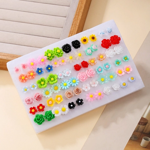 Mini Flower Stud Earrings Resin Sunflower Rose Daisy Colorful Plastic Jewelry For Women Girls