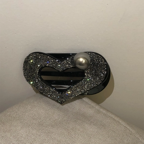 Molletta Per Capelli A Cuore Cavo Con Strass In Acrilico E Perla Artificial Finta Fermaglio A Becco D'Anatra Elegante Donna
