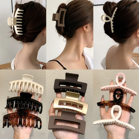 Hair Claw Clips Plastic Acrylic Resin Matte Frosted Strong Hold Non Slip Korean Style Elegant Headwear For Women Girls