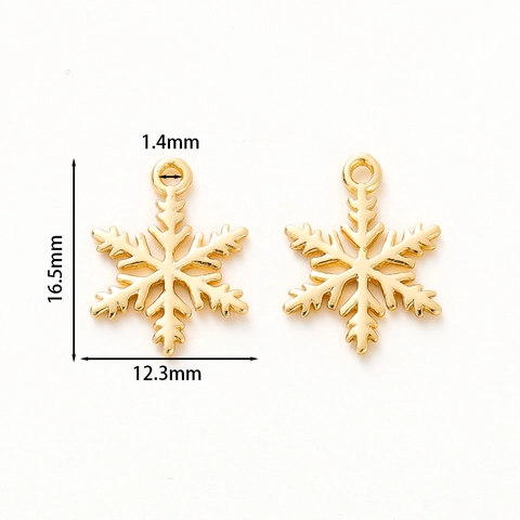Snowflake Pendant Charm Gold Plated Copper For DIY Jewelry Making Necklaces Bracelets Earrings Minimalist Winter Style