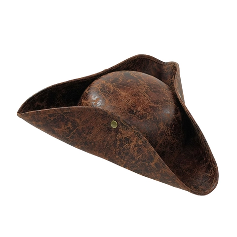 Chapeau De Pirate Tricorne Rétro En Similicuir Vieilli Vintage Halloween Cosplay Accessoire De Déguisement Pour Fête