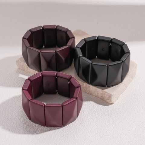 Retro Acrylic Geometric Square Block Stretch Bracelet Wide Chunky Pyramid Cut Bangle For Women Vacation Style