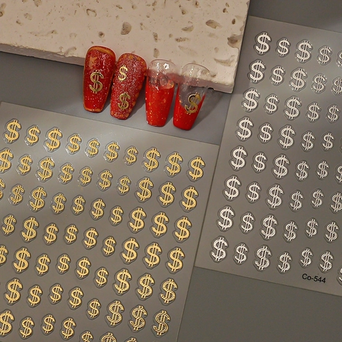Nagelkunst Aufkleber 5D Relief Gold Silber Dollarzeichen Geld Design 3D Geprägte Wasserdichte Abziehbilder Maniküre Dekoration