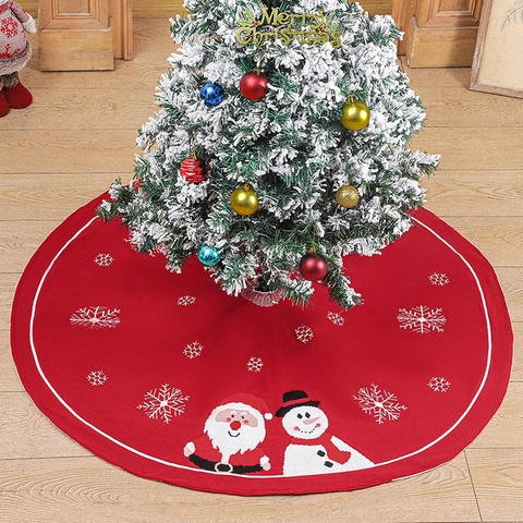 Jupe De Sapin De Noël Tricotée Père Noël Bonhomme De Neige Flocons De Neige Rouge Décoration De Fête Tapis De Base