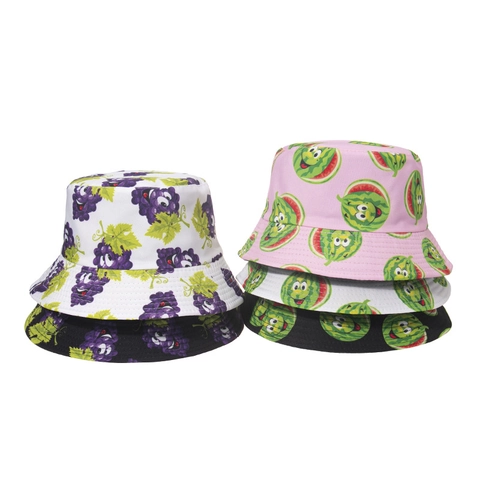 Fischerhut Cartoon Fruchtmuster Sonnenschutz Faltbar Sommer Outdoor Strand Sonnenschirm Für Damen