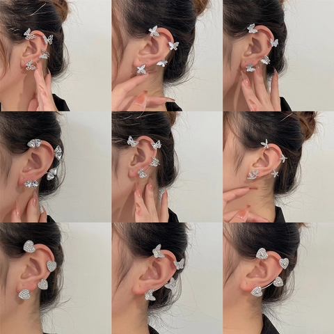 Butterfly Heart Star Shape Ear Cuffs Alloy Rhinestone Artificial Pearl No Pierced Earrings Elegant Jewelry Gift For Women Girls