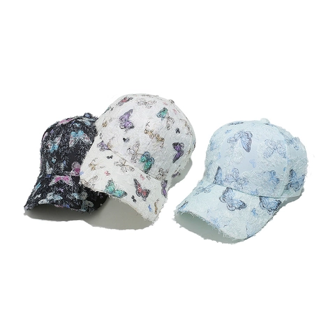 Butterfly Print Polyester Baseball Cap Women Frayed Distressed Texture Sun Protection Chic Sweet Vintage Outdoor Adjustable