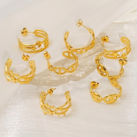 Geometric Hoop Earrings Stainless Steel 18K Gold Plated Star Moon Hollow Design Fashion Accessories For Women