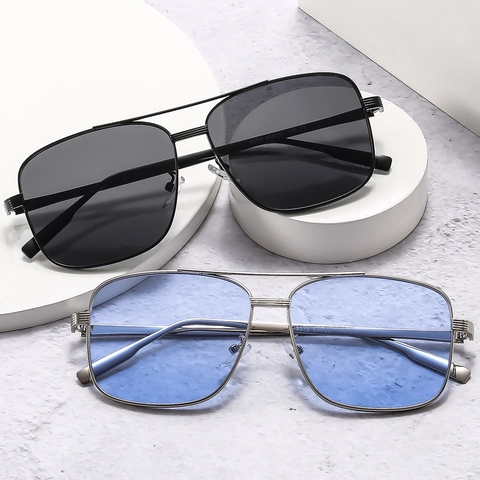 Gafas De Sol Aviador Cuadradas Vintage Montura Grande Metal Doble Puente Protección UV400 Para Hombres Mujeres