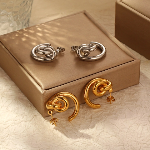 Pendientes De Botón Con Nudo Acero Inoxidable Chapado En Oro De 18K Vintage Retorcidos Geométricos Para Mujer