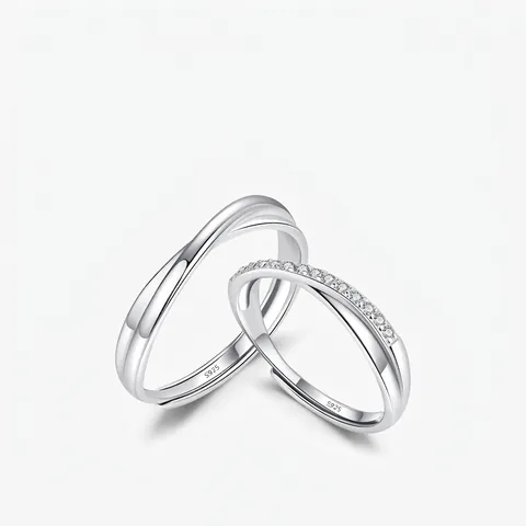 Anelli Mobius Set Argento Sterling 925 Zircone Design Aperto Regolabile Torsione Gioielli Minimalisti Per Coppie Regalo