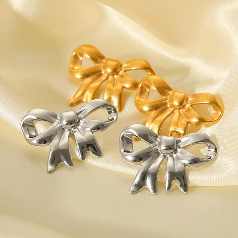 Pendientes De Lazo De Acero Inoxidable Chapado En Oro De 18K Metal Pulido Diseño De Lazo Para Mujer Estilo Ins