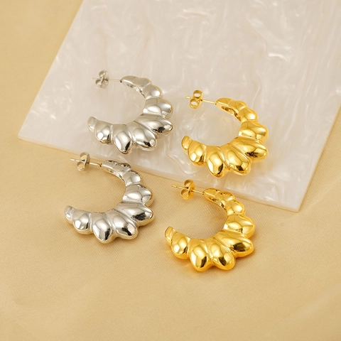 Vintage Croissant Hoop Oorbellen Roestvrij Staal 18K Verguld Geribbelde Textuur Chunky Geometrische Sieraden Voor Dames