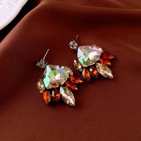 Orecchini A Goccia D'Acqua Retrò Geometrici Cangianti Strass Zircone Gioielli Con Perno In Argento Rame Stile Francese