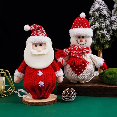 Christmas Knitted Drawstring Gift Bags Santa Claus Snowman Patterns Red White Party Favor Packaging Pouches