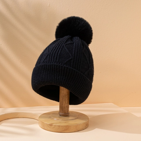 Bonnet En Tricot D'Hiver Pour Femmes Doublé De Polaire Épaisse Chaud Coupe-Vent Ski Extérieur Pompon Acrylique Crochet
