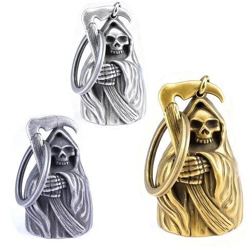 Grim Reaper Bell Pendant Necklace Stainless Steel Gothic Biker Gremlin Bell Vintage Punk Jewelry For Men