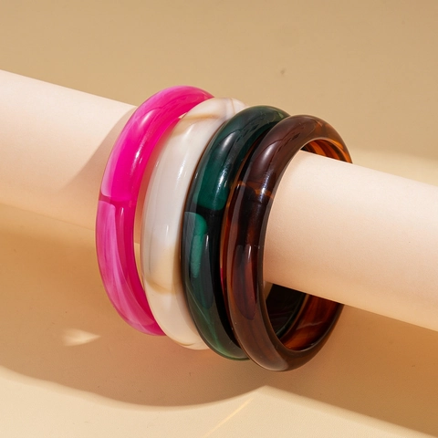 Pulsera De Brazalete Geométrica De Resina Acrílica Jaspeada Estilo Minimalista Moda Vacaciones Joyería De Mano Nicho Mujeres Rosa