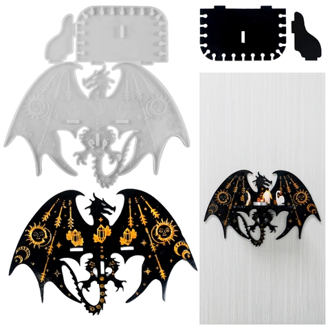 Molde De Silicona Para Portavelas De Pared De Dragón DIY Resina Fundición Diseño Mítico Sol Luna Celestial Decoración