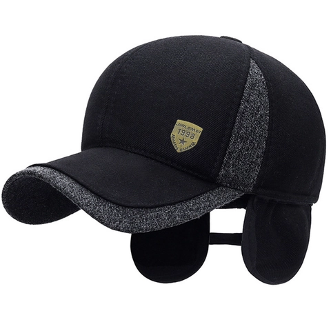 Winter Honkbalpet Heren Warm Katoen Acryl Oorkleppen Bescherming Verstelbaar Metalen Badge Contrast Patchwork Sportief