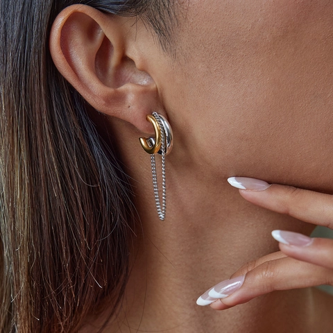 Stainless Steel C Shape Tassel Hoop Earrings For Women 18K Gold Plated Waterproof Hypoallergenic Geometric Ear Cuffs