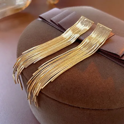 Orecchini Lunghi Pendenti Con Frange A Catena In Rame Placcato Oro Vero Con Perno In Argento Gioielli Eleganti Da Donna