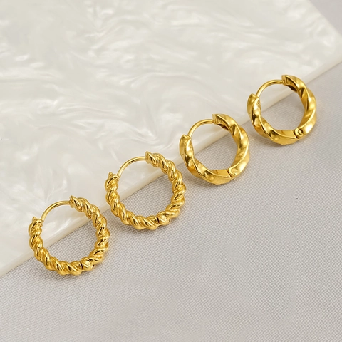 Pendientes De Aro De Cuerda Trenzada De Acero Inoxidable Chapado En Oro De 18K Aros Redondos Geométricos Para Mujer Moda
