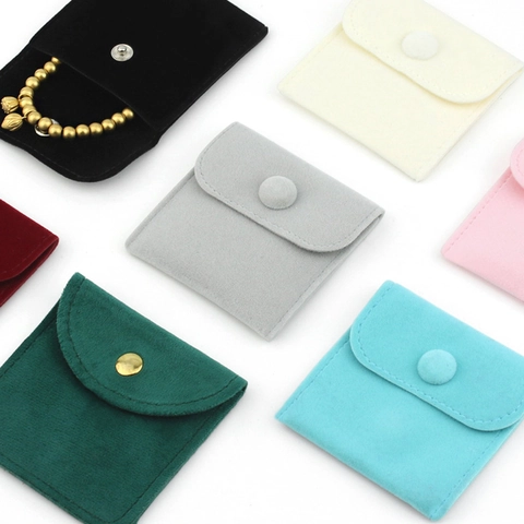 Velvet Jewelry Pouch Metal Snap Button Flap Storage Bag Envelope Style Soft Microfiber Organizer For Rings Earrings Necklaces