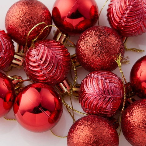 Christmas Ball Ornaments Plastic Glitter Snowflake Leaf Pattern Baubles For Holiday Tree Party Decorations