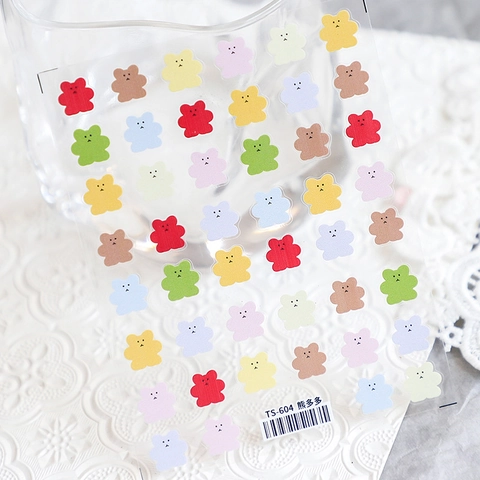 Nail Art Stickers Cartoon Bear Colorful Ultra Thin Self Adhesive Transparent Decals For DIY Manicure Decoration
