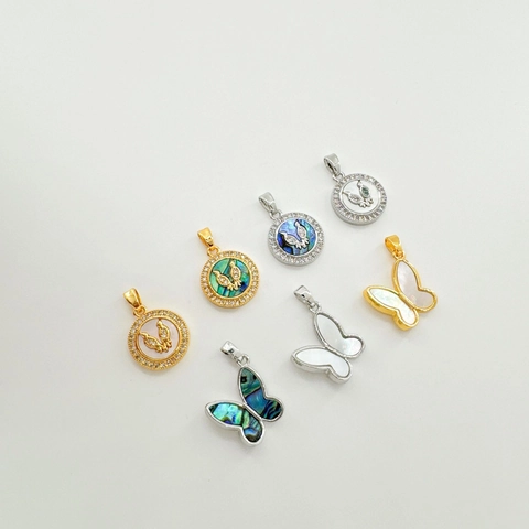 Butterfly Bird DIY Charms Pendants 18K Gold Plated Brass Cubic Zirconia Inlaid Shell Abalone Jewelry Making Components