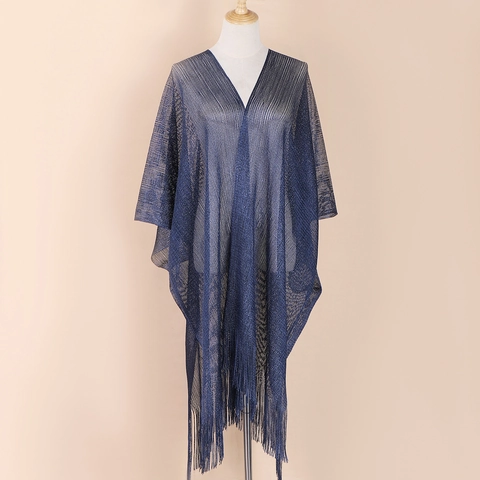 Elegante Scialle da Donna in Maglia di Seta Lucida Con Frange Tinta Unita Lucentezza Metallica Leggero per Matrimoni Feste