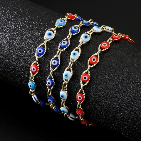 Evil Eye Armband Kupfer Gold Vergoldet Zirkonia Emaille Türkisches Glück Schmuck Böhmisch Verstellbar Kette