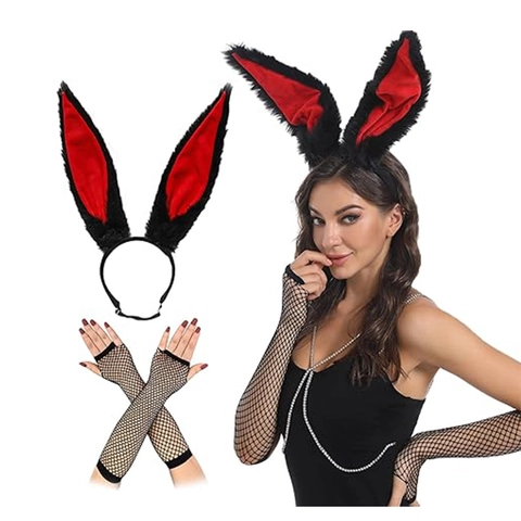 Bunny Ears Costume Accessories Headband Bowtie Tail Cuffs For Easter Halloween Cosplay Party Plush Satin Rabbit Girl