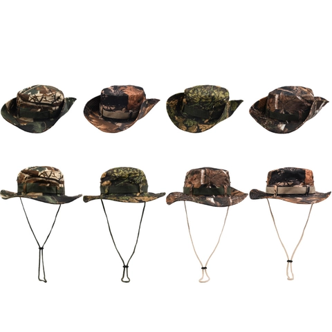 Outdoor Camouflage Bucket Hat Polyester Sun Protection Fishing Hat With Adjustable Strap For Men Women Climbing Boonie Hat