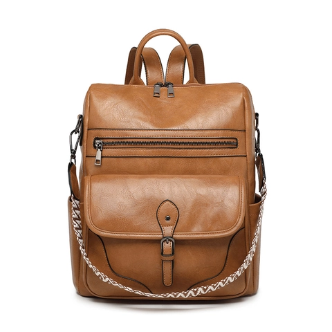 Women Retro PU Leather Backpack Large Capacity Vintage Shoulder Bag Multi Pocket Casual Travel School Girls