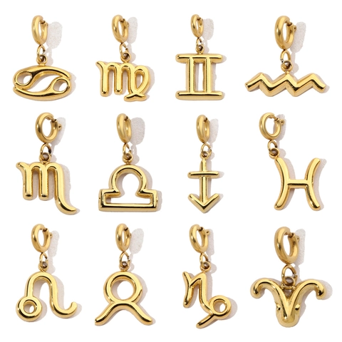 Zodiac Sign Pendant Stainless Steel DIY Jewelry Clasp Charms For Necklaces Earrings Gold Color Twelve Constellation