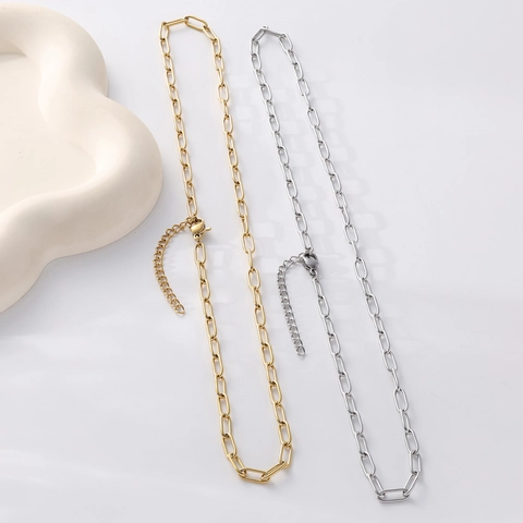 Collar De Cadena De Clip Minimalista Acero Inoxidable 304 Chapado En Oro 18K Joyería De Eslabones Geométricos Para Mujer