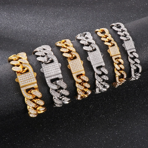Hip Hop Cubaanse Schakelketting Sieraden Voor Heren Roestvrij Staal Volledige Strass Ketting En Armband