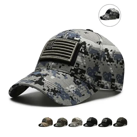 Cappello Da Baseball Mimetico Tattico In Cotone Con Patch Bandiera USA Velcro Regolabile Berretto Sportivo All'aperto Protezione Solare
