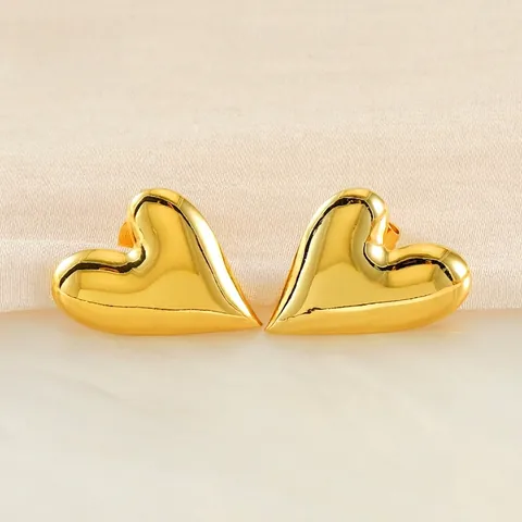Heart Stud Earrings 18K Gold Plated Stainless Steel 3D Stereoscopic Glossy Mirror Polished Minimalist Jewelry For Women