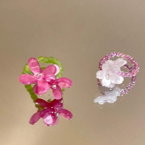 Dulces Anillos De Cuentas De Flores De Resina Joyería De Dedo Elástica Floral Hecha A Mano Para Mujeres Niñas Estilo Fresco