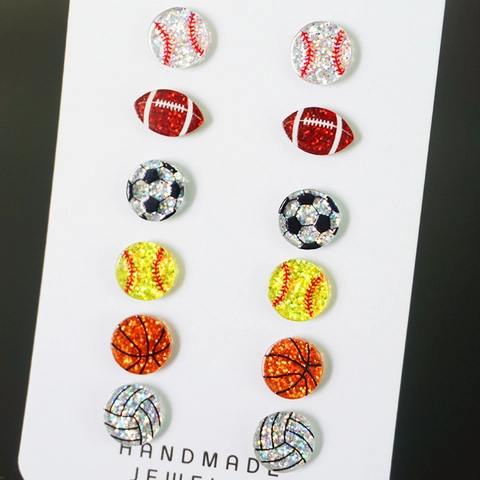 Orecchini A Lobo Palla Sportiva Acrilico Glitter Baseball Calcio Basket Per Donne Con Perno In Acciaio Inossidabile