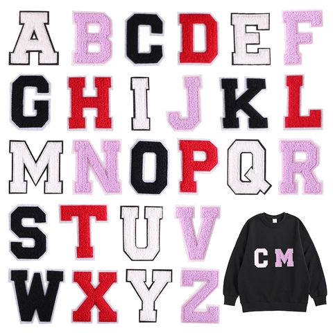Chenille Buchstaben Patches A-Z Bügelbilder Handtuch Bestickt College Stil Applikationen Für Kleidung Jacken Taschen DIY