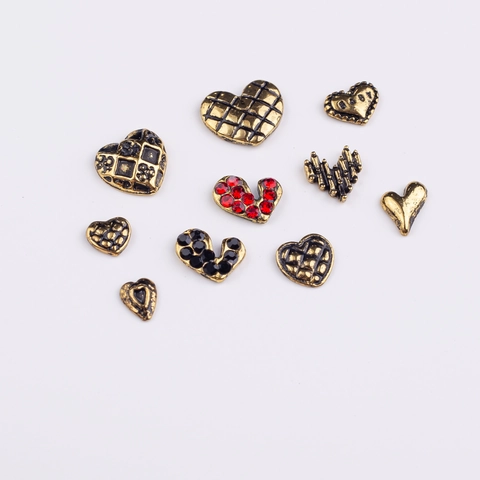 Vintage Gold Legierung Nail Art Charms Herz Bogen Strass DIY Maniküre Dekoration Gothic Punk Stil Zubehör