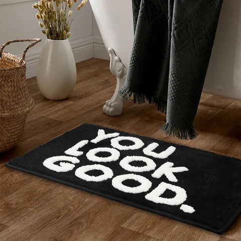 Microfiber Bath Mat Absorbent Flocking Non Slip Bathroom Rug With Slogan Lettering Soft Shaggy Foot Pad For Shower Entrance