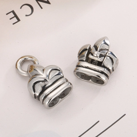 Stainless Steel Fleur De Lis Clasp Connector Vintage Crown End Cap For Leather Bracelet Necklace Jewelry Making
